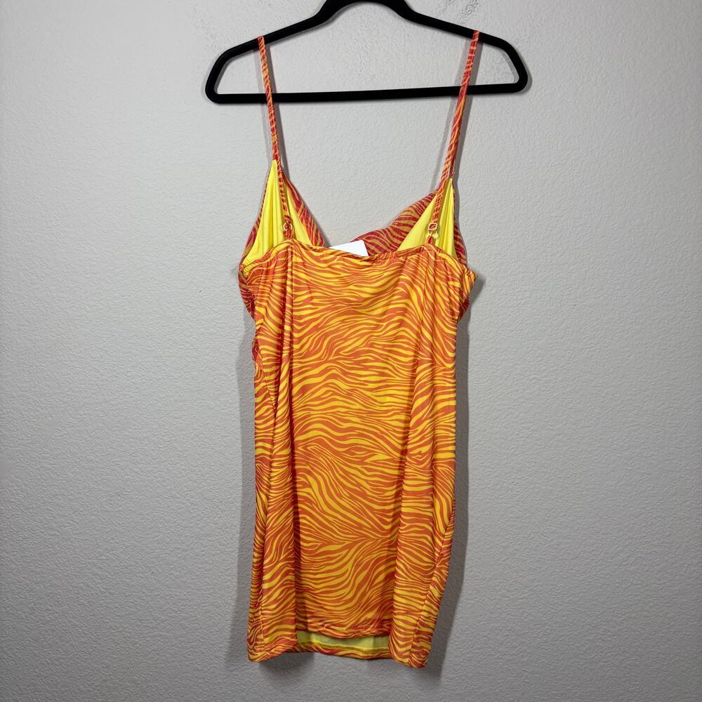 Superdown Large Eden Mini Sheath Dress Orange Zebra Print Spaghetti Straps - Picture 3 of 9